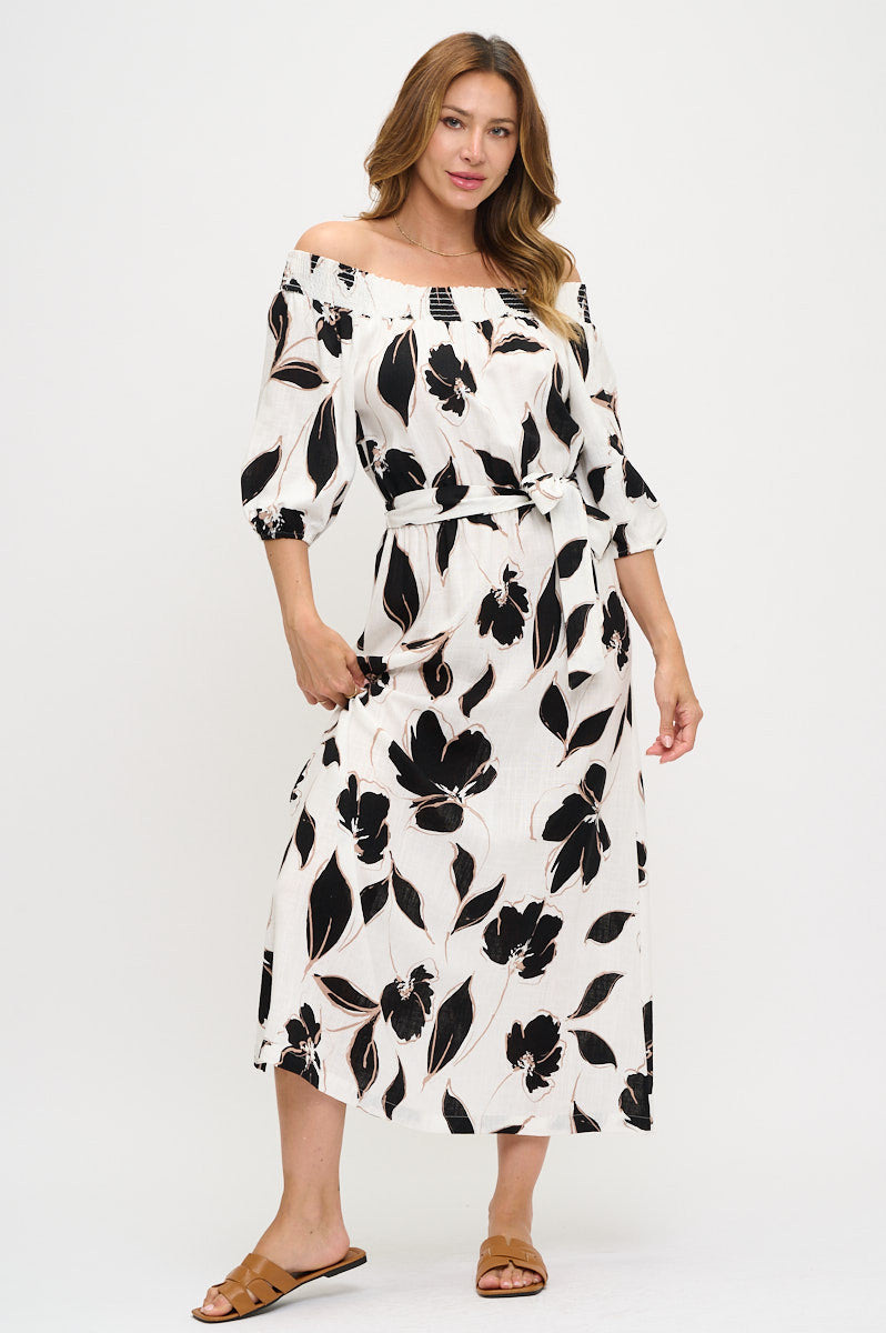 Floral Print Versatile Neckline Maxi Dress-5