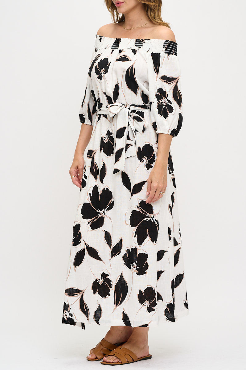 Floral Print Versatile Neckline Maxi Dress-3