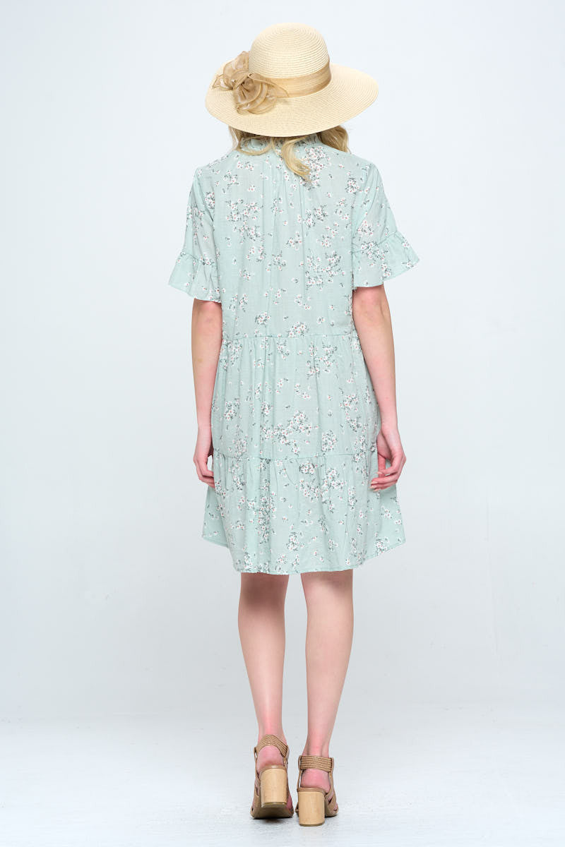 Floral Print V Neck Tiered Dress-2