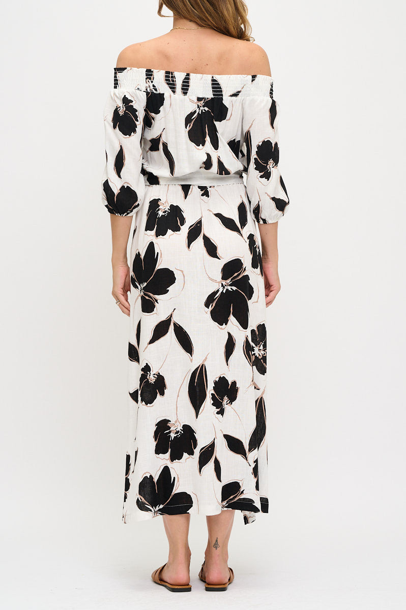 Floral Print Versatile Neckline Maxi Dress-4