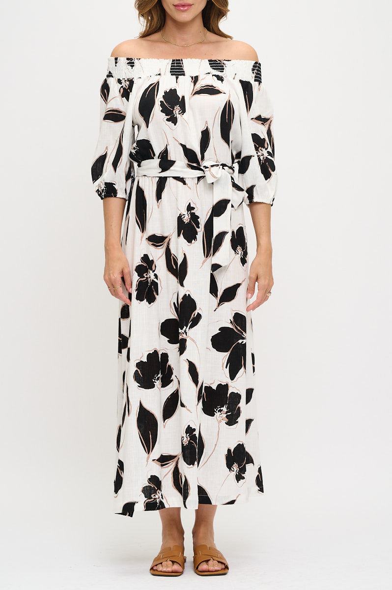 Floral Print Versatile Neckline Maxi Dress-2